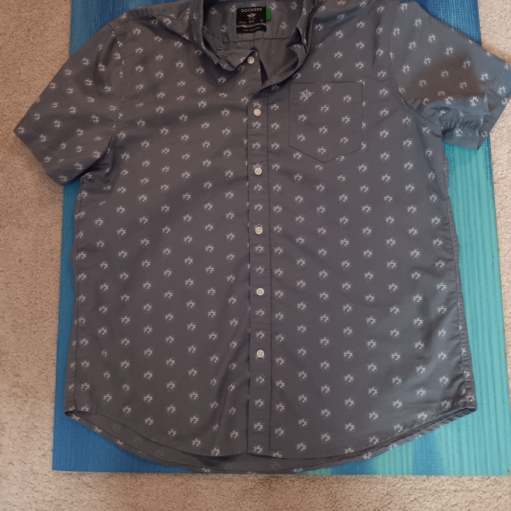 Dockers Blue Patterned Button Up Shirt Sz L